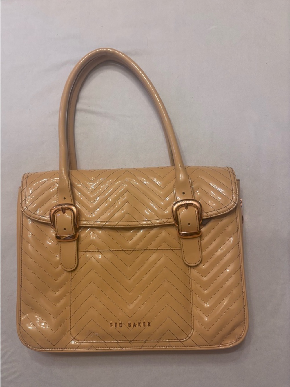 Ted Baker London Patent Leather Quilted Satchel Nude Pink Floral Lined